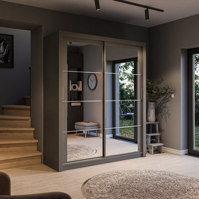 Arte Lux Iii Modern Sliding Door Mirrored Wardrobe (H2150mm W1810mm D600mm) - Grey Matt - image 1