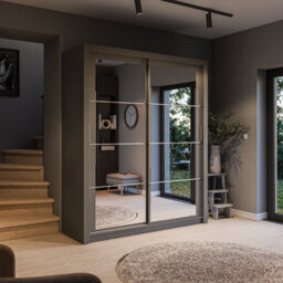 Arte Lux Iii Modern Sliding Door Mirrored Wardrobe (H2150mm W1810mm D600mm) - Grey Matt - thumbnail 1
