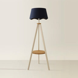 ValueLights Morrigan Cream Wood Shelf Floor Lamp With Navy Scallop Shade - thumbnail 3