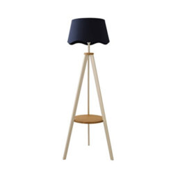 ValueLights Morrigan Cream Wood Shelf Floor Lamp With Navy Scallop Shade - thumbnail 6