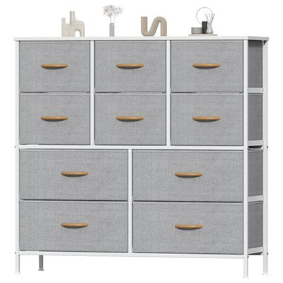 Feonase Chest Of Drawers, Bedroom Tall Dresser With 10 Fabric Metal Frame & Mdf Wood Top, Adjustable Feet, Storage Organizer Unit