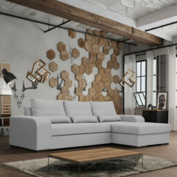 Virago Corner Sofa Bed For Living Room Foam Seat Wavy Springs Wood Legs With Storage Cushions 285X165X90 Light Grey Right - thumbnail 1