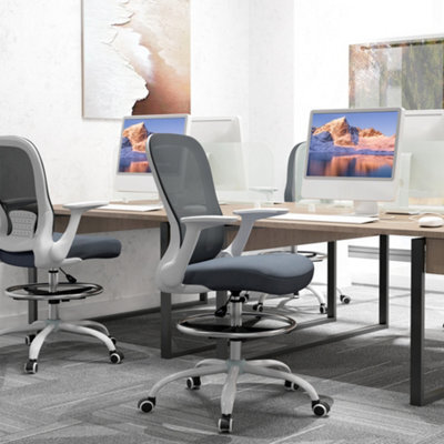 Homcom Mesh Draughtsman Chair, Ergonomic High Office Drafting Chair, Grey - image 1