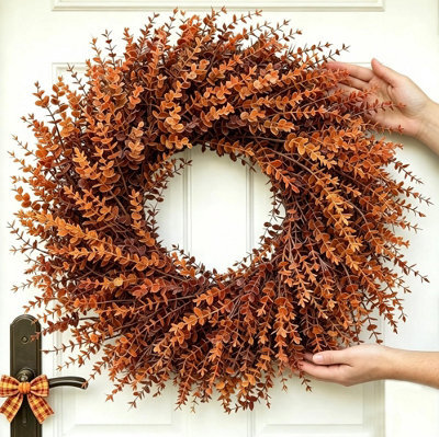 Amorly 27 In Large Artificial Autumn Eucalyptus Wreath (Fall Orange) Fake Full Eucalyptus Leaves Wreath, For Front Door,porch,window - image 1