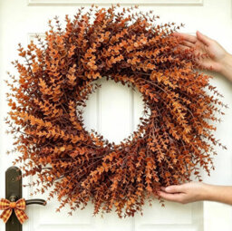 Amorly 27 In Large Artificial Autumn Eucalyptus Wreath (Fall Orange) Fake Full Eucalyptus Leaves Wreath, For Front Door,porch,window - thumbnail 1
