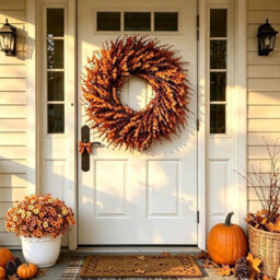 Amorly 27 In Large Artificial Autumn Eucalyptus Wreath (Fall Orange) Fake Full Eucalyptus Leaves Wreath, For Front Door,porch,window - thumbnail 3