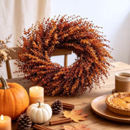 Amorly 27 In Large Artificial Autumn Eucalyptus Wreath (Fall Orange) Fake Full Eucalyptus Leaves Wreath, For Front Door,porch,window - thumbnail 5