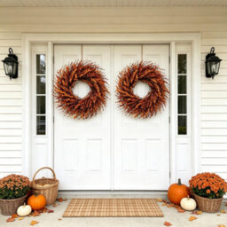 Amorly 27 In Large Artificial Autumn Eucalyptus Wreath (Fall Orange) Fake Full Eucalyptus Leaves Wreath, For Front Door,porch,window - thumbnail 4