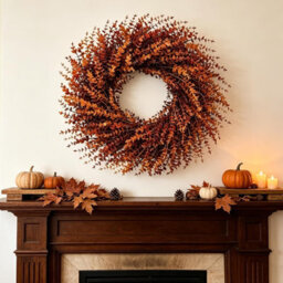 Amorly 27 In Large Artificial Autumn Eucalyptus Wreath (Fall Orange) Fake Full Eucalyptus Leaves Wreath, For Front Door,porch,window - thumbnail 7