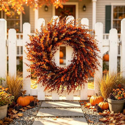 Amorly 27 In Large Artificial Autumn Eucalyptus Wreath (Fall Orange) Fake Full Eucalyptus Leaves Wreath, For Front Door,porch,window - thumbnail 6