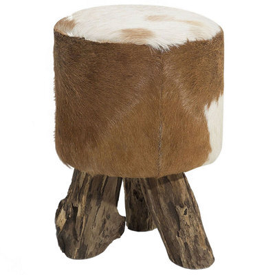 Beliani Footstool Kent Leather Golden Brown - image 1