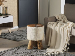 Beliani Footstool Kent Leather Golden Brown - thumbnail 2