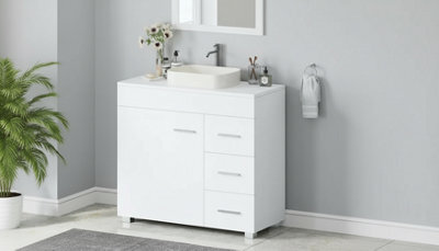 White Under Sink Bathroom Cabinet With Storage Shelf - image 1