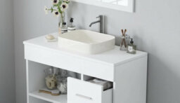 White Under Sink Bathroom Cabinet With Storage Shelf - thumbnail 4