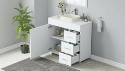 White Under Sink Bathroom Cabinet With Storage Shelf - thumbnail 3
