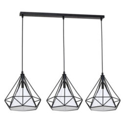 Milagro Triangolo Pendant Lamp Stylish Hand Made Industrial Chic Matt Black With Delicate White Fabric Shades - thumbnail 3