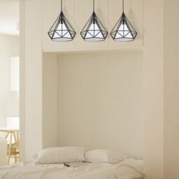 Milagro Triangolo Pendant Lamp Stylish Hand Made Industrial Chic Matt Black With Delicate White Fabric Shades - thumbnail 4