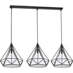 Milagro Triangolo Pendant Lamp Stylish Hand Made Industrial Chic Matt Black With Delicate White Fabric Shades - thumbnail 6
