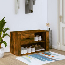 Berkfield Shoe Cabinet Smoked Oak 80X35X45 Cm Engineered Wood - thumbnail 1
