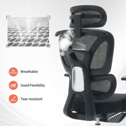 London Boutique Ergonomic Mesh Office Chair, Adjustable Headrest And Lumbar Support, Footrest, Reclining Swivel Desk Chair, Black - thumbnail 4