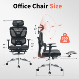 London Boutique Ergonomic Mesh Office Chair, Adjustable Headrest And Lumbar Support, Footrest, Reclining Swivel Desk Chair, Black - thumbnail 3