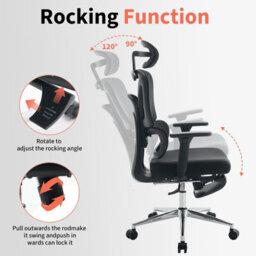 London Boutique Ergonomic Mesh Office Chair, Adjustable Headrest And Lumbar Support, Footrest, Reclining Swivel Desk Chair, Black - thumbnail 6