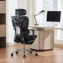 London Boutique Ergonomic Mesh Office Chair, Adjustable Headrest And Lumbar Support, Footrest, Reclining Swivel Desk Chair, Black - thumbnail 2