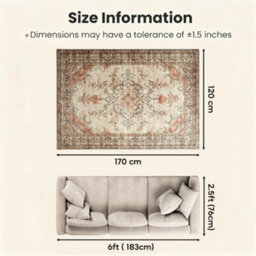 Bedlooms Timeless Cashmere Rug 120X170Cm, Vintage Floral Medallion, Anti-Slip, Stain Resistant, Bed & Dining Room Carpet - thumbnail 7