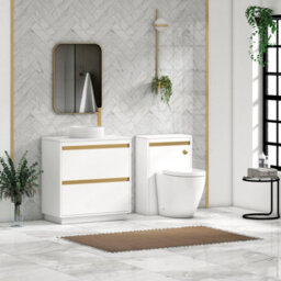 Royal Bathrooms Orion 800mm Matt White Floor Standing Plain White Countertop Vanity Unit 2 Drawer With Round Basin & Brushed Brass Accent Trim - thumbnail 3
