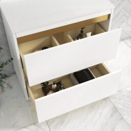 Royal Bathrooms Orion 800mm Matt White Floor Standing Plain White Countertop Vanity Unit 2 Drawer With Round Basin & Brushed Brass Accent Trim - thumbnail 4