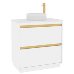Royal Bathrooms Orion 800mm Matt White Floor Standing Plain White Countertop Vanity Unit 2 Drawer With Round Basin & Brushed Brass Accent Trim - thumbnail 6