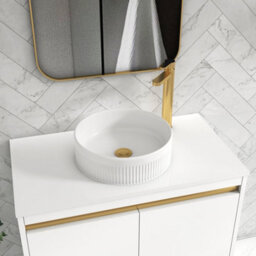 Royal Bathrooms Orion 800mm Matt White Floor Standing Plain White Countertop Vanity Unit 2 Drawer With Round Basin & Brushed Brass Accent Trim - thumbnail 5