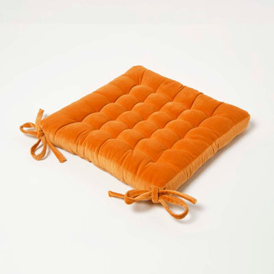 Homescapes Burnt Orange Velvet Seat Pad Or Dining Chair Cushion 40 X 40 Cm Cotton Quilted Chair Pad For Indoor & Outdoor - image 1
