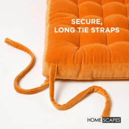 Homescapes Burnt Orange Velvet Seat Pad Or Dining Chair Cushion 40 X 40 Cm Cotton Quilted Chair Pad For Indoor & Outdoor - thumbnail 4