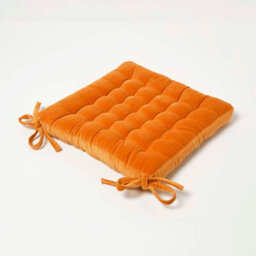 Homescapes Burnt Orange Velvet Seat Pad Or Dining Chair Cushion 40 X 40 Cm Cotton Quilted Chair Pad For Indoor & Outdoor