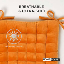 Homescapes Burnt Orange Velvet Seat Pad Or Dining Chair Cushion 40 X 40 Cm Cotton Quilted Chair Pad For Indoor & Outdoor - thumbnail 6