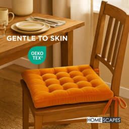 Homescapes Burnt Orange Velvet Seat Pad Or Dining Chair Cushion 40 X 40 Cm Cotton Quilted Chair Pad For Indoor & Outdoor - thumbnail 3