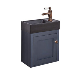Homestylestore Black Grey 400mm Wall Hung Bathroom Vanity Unit With Black Basin And Aged Bronze Round Handle - thumbnail 1