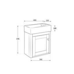 Homestylestore Black Grey 400mm Wall Hung Bathroom Vanity Unit With Black Basin And Aged Bronze Round Handle - thumbnail 4