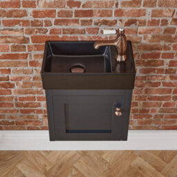 Homestylestore Black Grey 400mm Wall Hung Bathroom Vanity Unit With Black Basin And Aged Bronze Round Handle - thumbnail 2