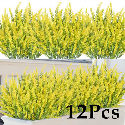 Amorly 12Pcs Yellow Artificial Lavender Flowers Outdoor Uv Resistant Fake Flowers No Fade Faux Plastic Plants Window Box Decorating - image 1