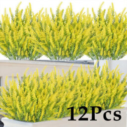 Amorly 12Pcs Yellow Artificial Lavender Flowers Outdoor Uv Resistant Fake Flowers No Fade Faux Plastic Plants Window Box Decorating - thumbnail 1