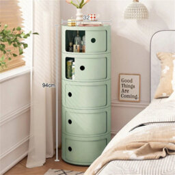 Green  - 5Tiers Cylindrical Round Storage Cabinet Cupboard Shelf Side End Table Shelf - thumbnail 4