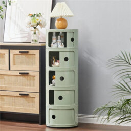 Green  - 5Tiers Cylindrical Round Storage Cabinet Cupboard Shelf Side End Table Shelf - thumbnail 3