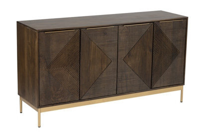 Buttercup Farm Zaine Carving 4 Door Sideboard - Mango Wood - L40 X W138 X H76 Cm - Dark Finish - Fully Assembled - image 1