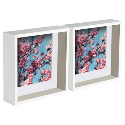 "Nicola Spring 8 X 8"" Deep Photo Frames - White/white Mount - 3D Deep Box Picture Frame Display Case (22.5 X 22.5Cm) X5" - image 1