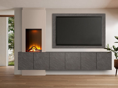 Acantha Zodiac Portrait Electric Media Wall In Slate Effect With 3 Storage Cupboards - image 1