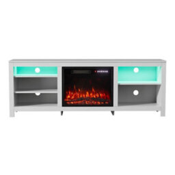 70''tv Stand Cabinet Unit Table W/ Electric Fireplace Insert Media Fire Log Heat White - thumbnail 3