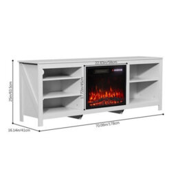 70''tv Stand Cabinet Unit Table W/ Electric Fireplace Insert Media Fire Log Heat White - thumbnail 2