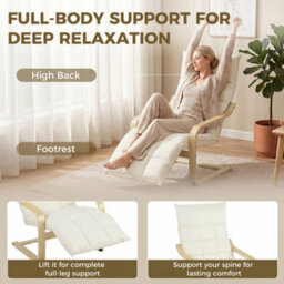 Homcom Accent Chair, Leisure Lounge Chair Armchair With Footrest, Cream - thumbnail 6